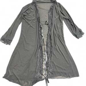 Black Sheer Lace Lingerie Robe, Tie Waist, Size S — Delicate Intimates